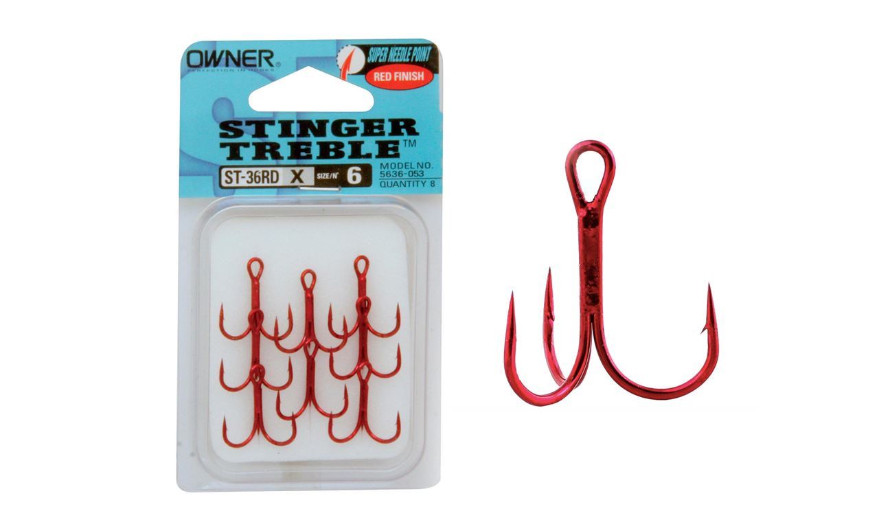 Details about   Owner Stinger ST-36RD X Red Finish Treble Hook Pike Rig Hooks Super Needle Point 